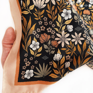 Midnight Garden Silk Bandana Scarf 23" Floral Accessory