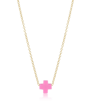 16" Signature Cross Necklace - Gold Bright Pink