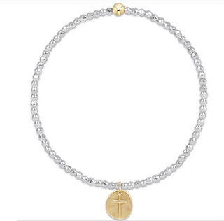 bright silver faceted hematite 2mm bead bracelet - inspire small gold charm