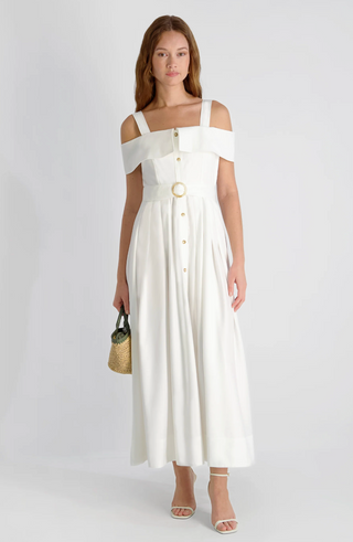 Fluid Rayon Midi Dress - Summer White