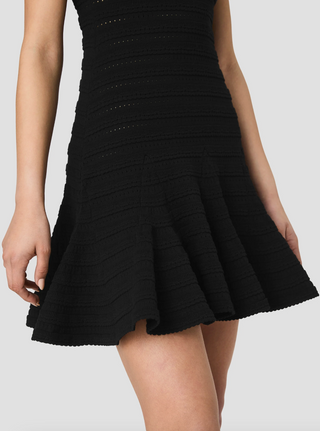 Cecilia Knit Pointelle Flare Mini Dress - Black