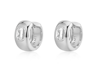 The Emerald Bezel Stone Huggies - Silver
