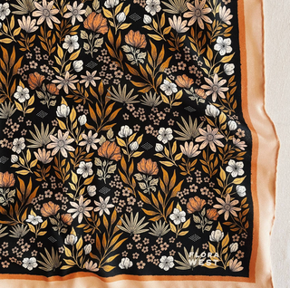 100% Silk Bandana Scarf -Midnight Garden Floral Western Wear