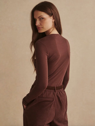 Edna Long Sleeve Fitted Tee - Deep Mahogany