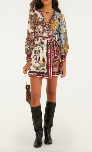 Stained Glass Beauty Mixed Scarves Mini Dress - Soft Blue