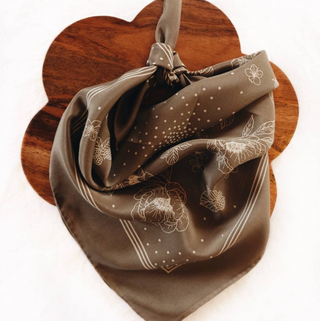 100% Silk Bandana Scarf - Classic Deep Olive Floral Western
