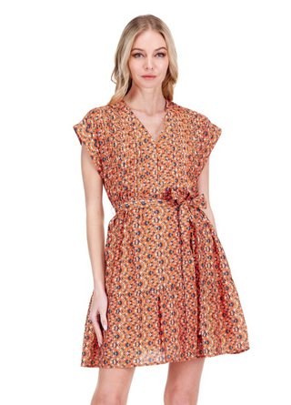 Pin Tuck Edged Dress - Spiced Mosaic