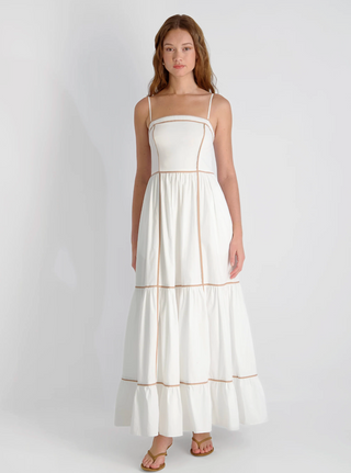Cambrina Cotton Contrast Trim Maxi Dress - Summer White Almond