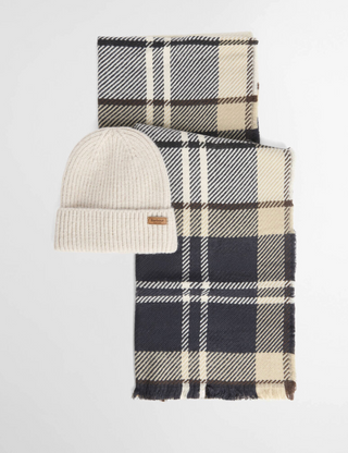 Barbour Pendle Beanie & Blair Scarf Gift Set - Light Birchwood Tartan