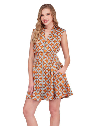 Elastic Waist Zip Dress - Copper Tile