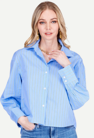 Crop Blouse - Blue Stripe