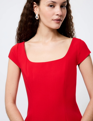 Azra Twill Cap Sleeve Mini Dress - Mars Red