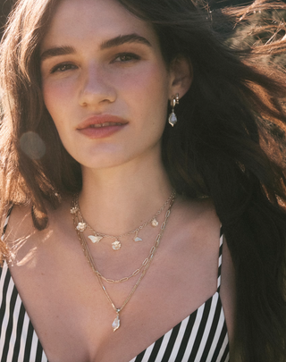 Adriana Scallop Frame Multi Strand Necklace - Gold - Sky Blue Iridescent Abalone