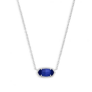 Elisa Short Pendant Necklace - Silver Cobalt Cats Eye