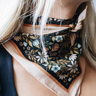 Midnight Garden Silk Bandana Scarf 23" Floral Accessory