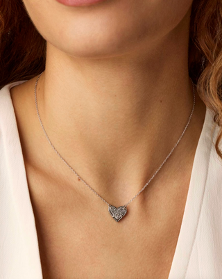 Ari Heart Short Pendant Necklace - Rhodium Platinum Drusy