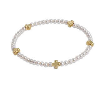 Signature Cross Small 3mm Pearl Bracelet - Gold