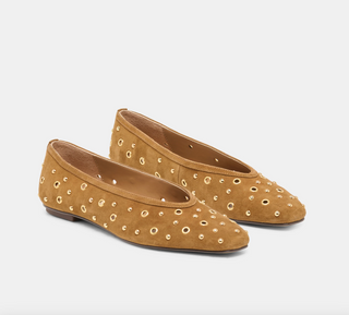 Caret Stud Flat - Light Brown Suede