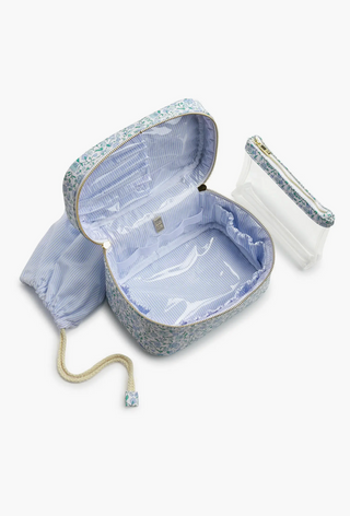 Luxe Train 2 Cosmetic Case - Hamptons Floral Chambray Pinstripe Liner