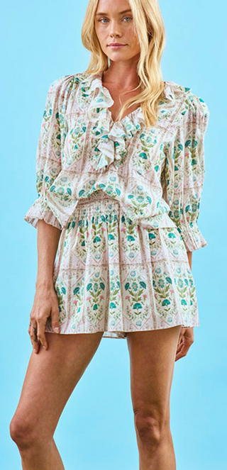 Imogen Blouse - Pink Trellis