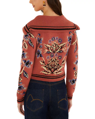 Floral Beauty Tapestry Knit Cardigan - Blush Pink
