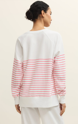 Weekender Stripe V Neck - White