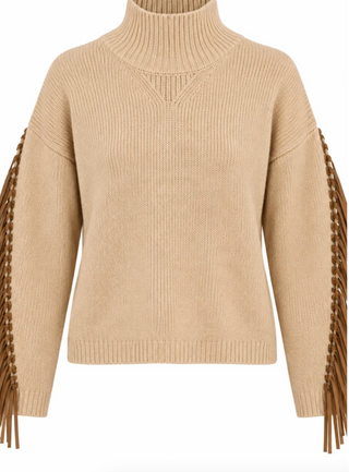 Vennette Combo Fringe Knit Sweater - Camel