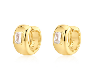 The Emerald Bezel Stone Huggies - Gold