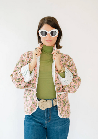 Birdie Jacket - Fancy Pink with Green Floral