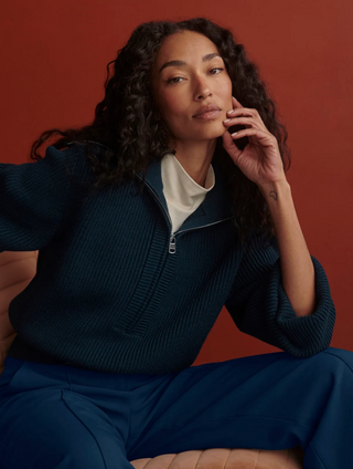 Maura Half Zip Knit Sweater - Sea Blue