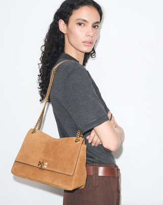 Charlie Quilted Suede Shoulder Bag - Caramel