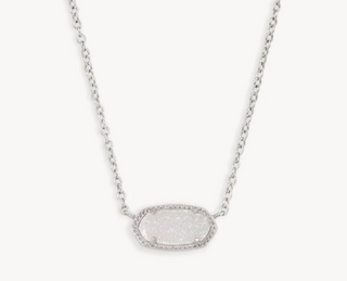 Elisa Short Pendant Necklace - Rhodium Iridescent Drusy
