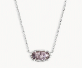 Elisa Short Pendant Necklace- Rhodium Purple Amethyst