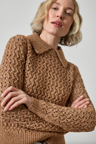 Textured Polo Sweater - Hazelnut
