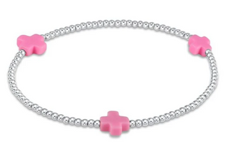 Signature Cross Sterling Pattern 2mm Bead Bracelet - Bright Pink