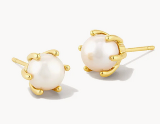 Ashton Pearl Stud Earrings - Gold White Pearl