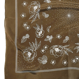 100% Silk Bandana Scarf - Classic Deep Olive Floral Western