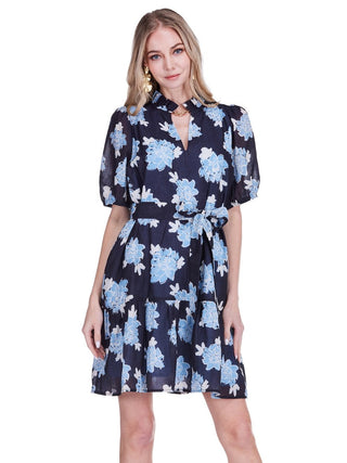 Split Neck Flounce Dress - Midnight Floral