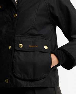 Barbour Cropped Beadnell Wax Jacket - Black / Classic