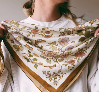 100% Silk Bandana Western Floral & Butterfly  – 23” Square