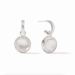 Fleur-de-Lis Hoop & Charm Earring - Silver Iridescent Clear Crystal
