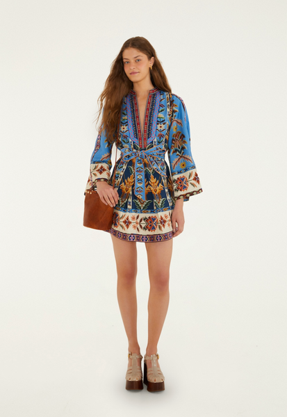 FARM Rio Embroidered Tapestry Blue Mini Dress XS FARM Rio Embroidered Tapestry Blue Mini Dress XS