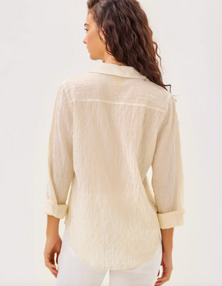 Sea View Button Down - Wicker Tan Ltwt Oxford Stripe
