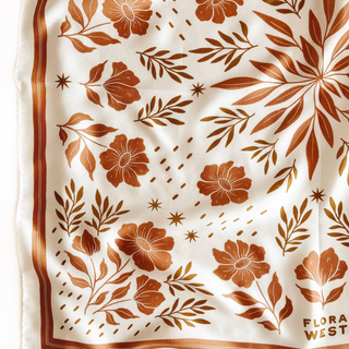 100% Silk Bandana Scarf - Desert Floral Western Earth Tones