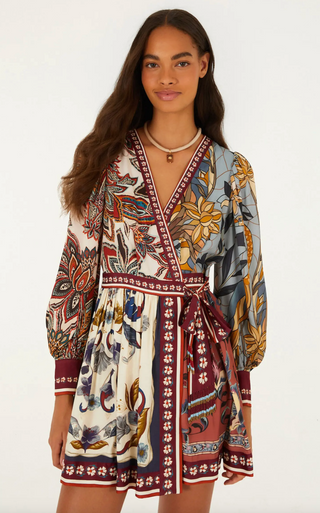 Stained Glass Beauty Mixed Scarves Mini Dress - Soft Blue
