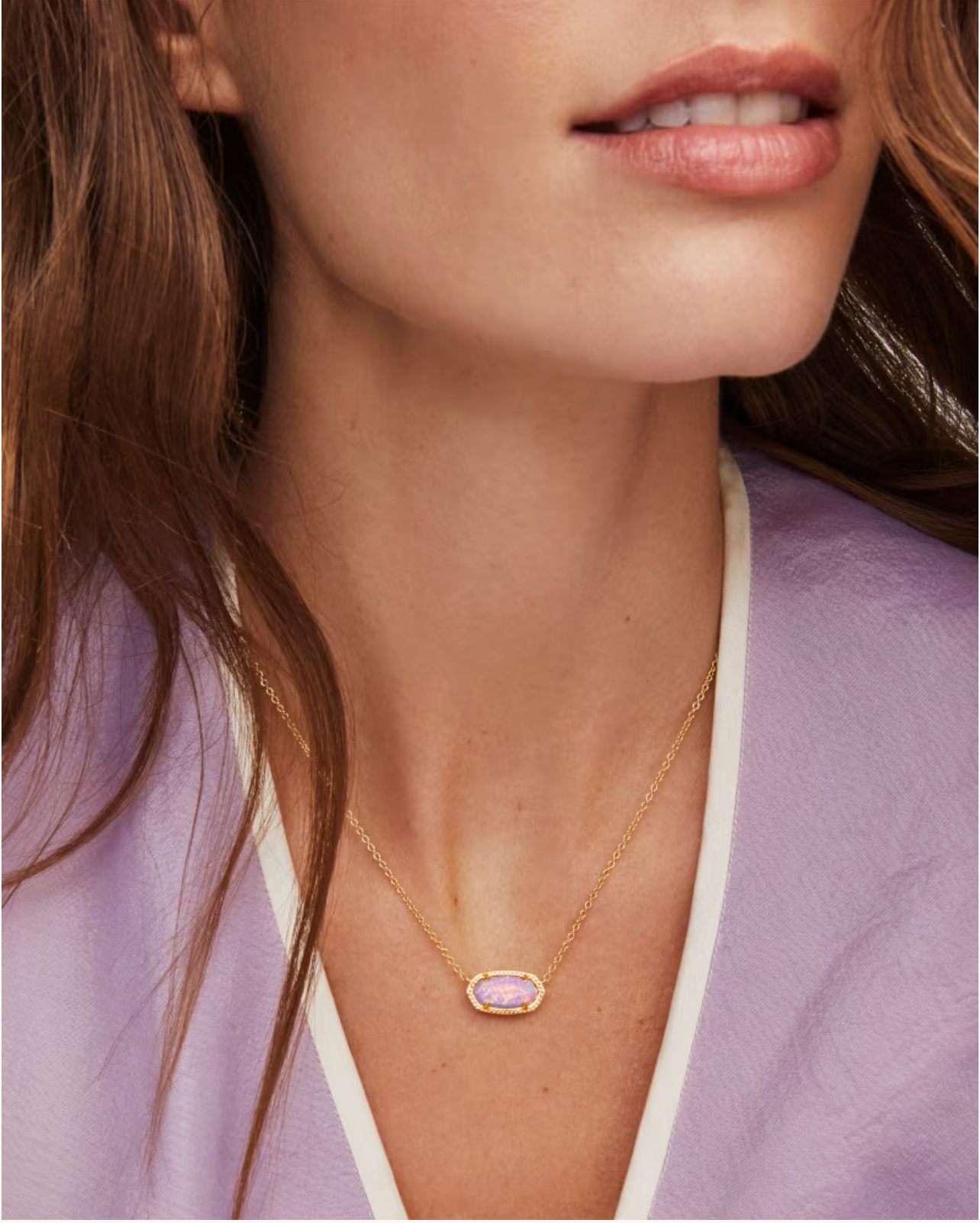 Elisa Short Pendant Necklace - Gold Lilac Kyocera Opal – Monkee's Elisa Short Pendant Necklace - Gold Lilac Kyocera Opal – Monkee's