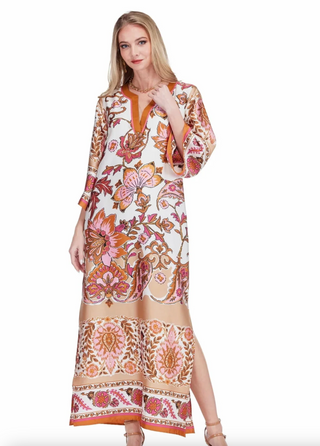 Trimmed Maxi Dress - Toffee Blossom