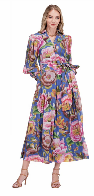 Split V-Neck Tiered Maxi - Cobalt Bloom