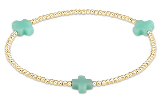 Signature Cross Gold Pattern 2mm Bead Bracelet - Mint