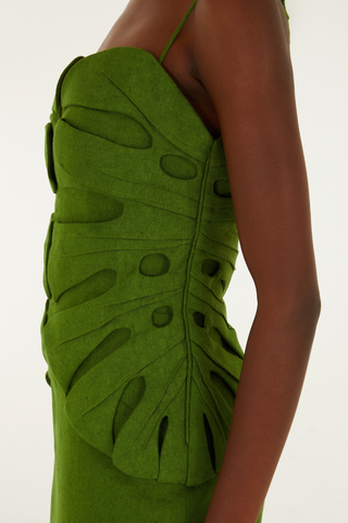 Green Monstera Leaf Sleeveless Maxi Dress - Green